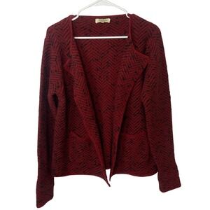 Cocogio Women's L Open Front Cardigan Burgundy Herringbone Knit Wool Blend Italy